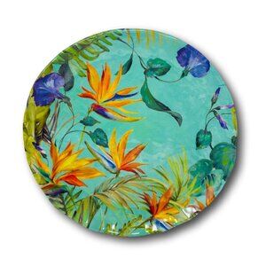 222 Fifth Dinner Plates Melamine Calabria Birds of Paradise Round Set of 4
